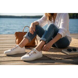 Sperry Shoes Womens 11 M Casual Platform Sneakers STS81828 White Fabric Low Top